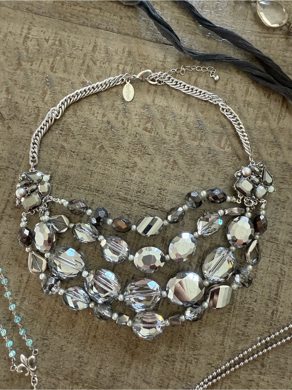 White House Black Market Silver-Tone Faceted Multi-Strand Statement Necklace